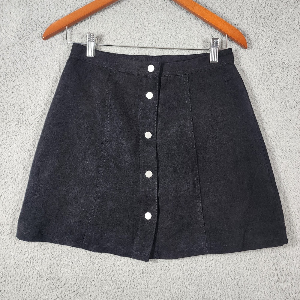 Divided H&M Mini A-Line Skirt Sz 6 Black Snap Front Whimsigoth 90s Grunge